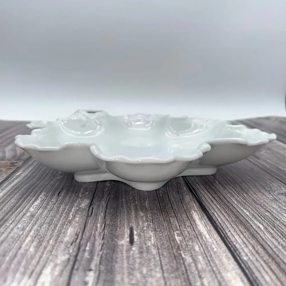 Vintage Japan White Porcelain Scalloped Leaf 11” Twig Handle Ruffled MCM UCAGC